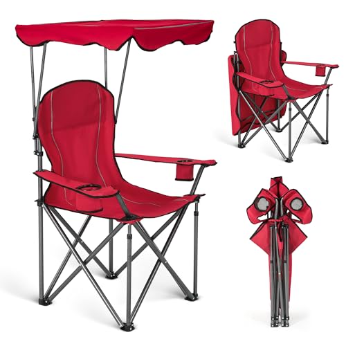 ALPHA CAMP Heavy Duty Canopy Lounge Chair Sunshade Hiking Travel Chair with Cup Holder