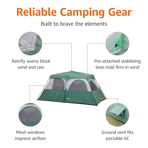 Amazon Basics Instant Camping Tent with Rainfly, Weather-Resistant, Quick Setup