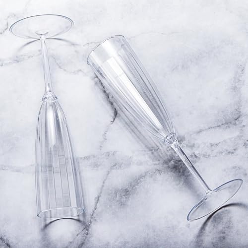 Tosnail 18-Pack 6 Oz Plastic Champagne Flutes, One Piece Design Disposable Plastic Wine Glasses, Clear Tall Drinking Cups ...