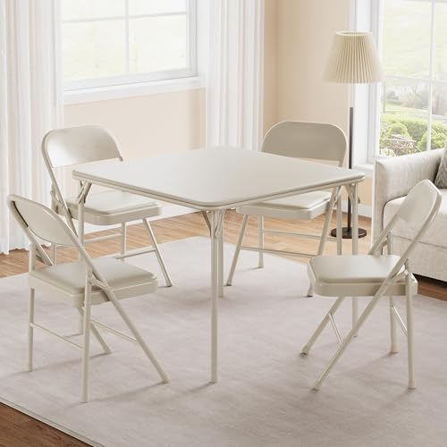 CuisinSmart Folding Card Table and Chair Set of 3, Portable Square Card Table with 4 Padded Chairs, Foldable Chairs and Ta...