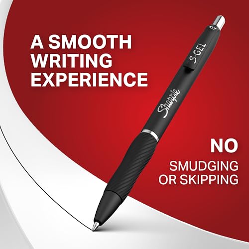 Sharpie S-Gel Gel Pens, Black Barrel, Medium Point (0.7mm), Black Gel Ink Pens, 12 Count - Home, Office, School, Journalin...