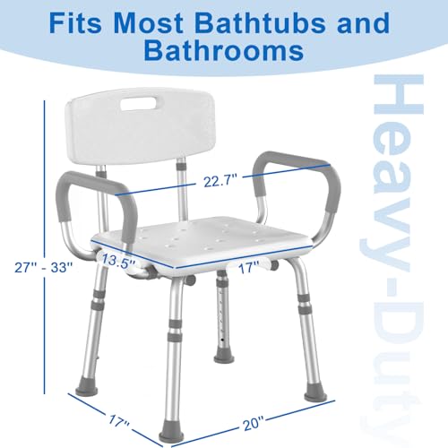 HOMLAND Shower Chair for Inside Shower with Arms and Back, 500 lbs Heavy Duty Shower Seat for Bathtub, Height Adjustable S...