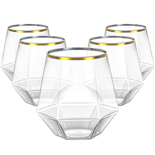 Lullaby 40pcs Plastic Wine Glasses with Gold Rim, 12oz Clear Disposable Wine Cups for Champagne Whiskey Cocktail, Perfect ...