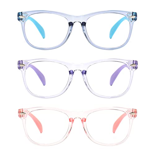 FANNYGO 3 Pack kids Blue Light Blocking Glasses for girls boys Computer Blue Light Blocking Glasses For Age 3-9 (Light blu...