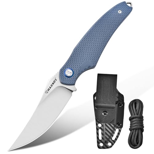 Harnds Shark Outdoor Knife Fixed Blade with Kydex Sheath D2 Steel Blade Ideal Camping Premium Survival Bushcraft (Gray - S...