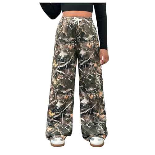 SOLY HUX Girl's Camo Wide Leg Pants Drawstring Waist Baggy Sweatpants with Pocket