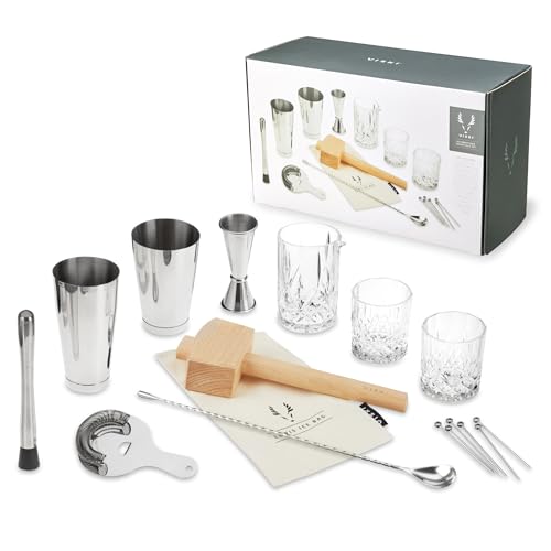 Viski Bartender Kit and Barware Set Includes Boston Cocktail Shakers, Mixing Glass, Jigger, Muddler, Strainer, Bar Spoon, ...