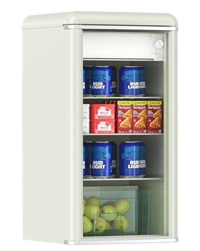ceamorfco 4.9 Cu.Ft Retro Beverage Cooler Double Glass Door Fridge - Holds 120 Cans,8-liter freezing space 5 Temp Settings...