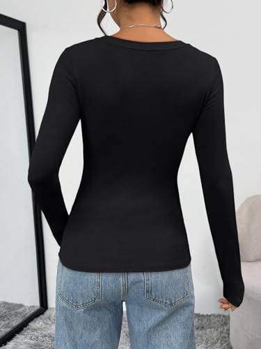 Trendy Queen Womens Long Sleeve T-Shirts Basic Crop Tops 2026 Spring Fashion Outfits Going Out Winter Clothes