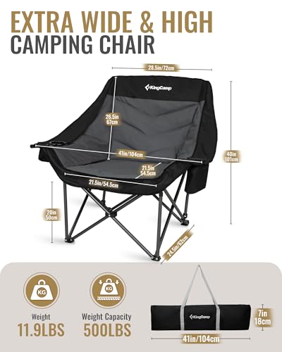 KingCamp Oversized XL Camping Chair, Heavy Duty 500lbs Folding Couch for Adults, Padded Large Comfortable Sofa Seat with C...