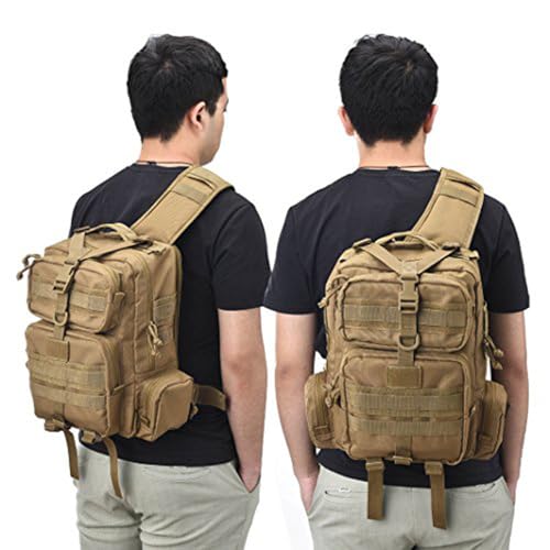 REEBOW GEAR Tactical Sling Bag Military Style Single Shoulder Sling Pack (Black with flag patch)