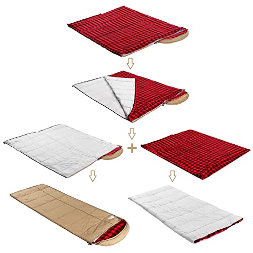 AGEMORE 0 Degree Canvas Sleeping Bag for Adults, Cotton Flannel Sleeping Bag for Winter Camping, Fishing, Hunting or Trave...