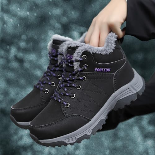 HANABIRA Women Waterproof Winter Ankle Snow Boots Non-Slip Hiking Boots with Warm Fur Lined Winter Walking Boots Sneakers ...