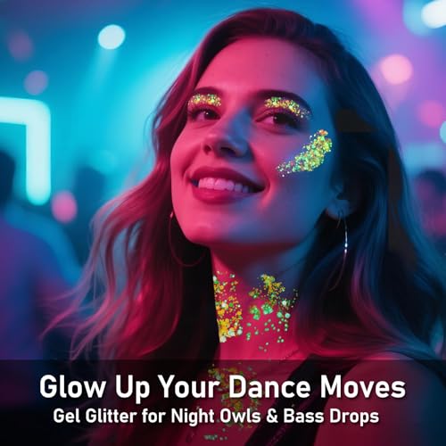 MiraWish 6 Colors Glow Body Glitter Gel, Glow in The Dark Hair Face Glitter Gel, Rave Accessories for Festivals Carnival U...