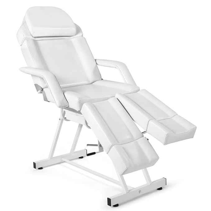 Artist hand Tattoo Table Split Footrests Beauty Bed with Tray Tattoo Chair for Client Facial Extendable Headrest, Footpad Massage Bed for Eyelash Extensions Tattoo Chair (White)