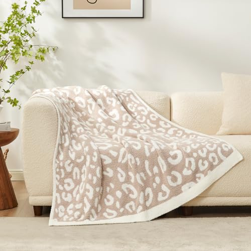 Snuggle Sac Leopard Throw Blanket for Couch Bed Sofa 50x60 inches, Reversible Beige Leopard Blanket Ultra Soft Cozy Blanke...