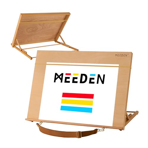 MEEDEN A2 Wooden Tabletop Easel for Painting, 5-Position Adjustable Drawing & Sketching Board with Shoulder Strap, Portabl...