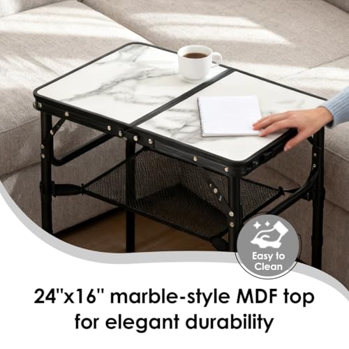 Folding TV Trays Foldable Dinner Tray Table Adjustable Height Food Snack Eating Couch Side Table Study Aluminum Portable S...