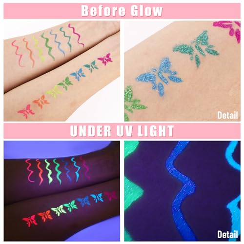 BOBISUKA 7 Colors Neon Eye Liner: UV Glitter Liquid Eyeliner Pencil - Colorful Waterproof Eyeshadow - Rainbow Smudge-proof...