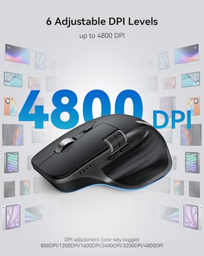 TECKNET Wireless Mouse, Bluetooth Mouse (BT5.0/5.0 & 2.4G) Rechargeable 4800 DPI Ergonomic Optical Mouse with 6 Adjustabl...