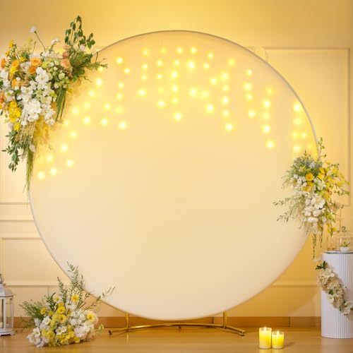 7.2 FT Ivory Round Backdrop Cover with Lights String for Circle Arch Stand Circle Backdrop Covers with LED Fairy Lights fo...