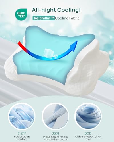 Releep Adjustable Cervical Neck Pillow, Cooling Orthopedic Ergonomic Contour Pillow, Memory Foam Neck Pillows for Back Sto...