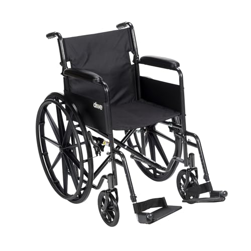 Drive Medical Silver Sport 1 Folding Transport Wheelchair - Lightweight Mobility Support - Full Armrests - Removable Swin...