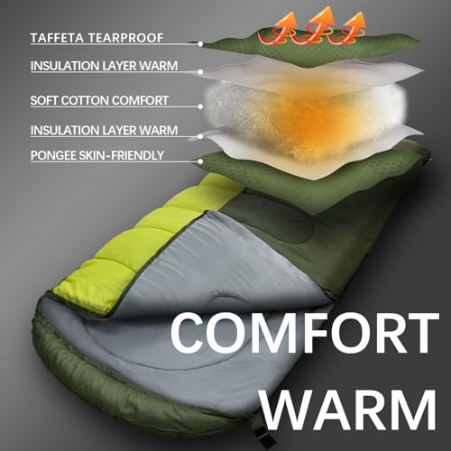 WKFAMOUT XL 10 Degree Sleeping Bags Waterproof for Adults 350GSM Machine Washable with Compression Sack for 3-4 Season Cam...