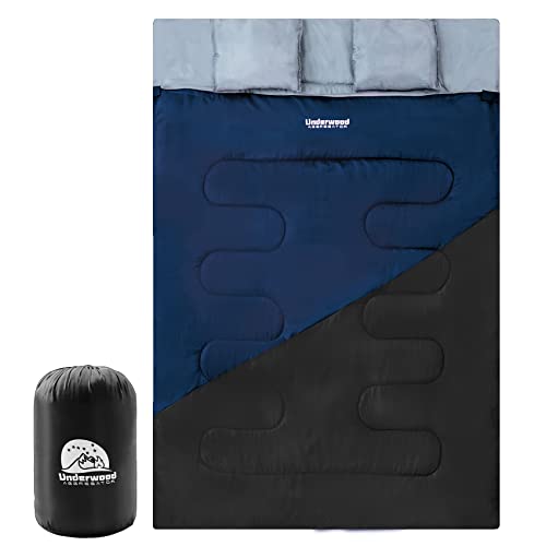 Double Sleeping Bag for Adults Kids - Lightweight 2 Person Sleeping Bag with Pillow, Queen Size Waterproof Camping Sack Tw...