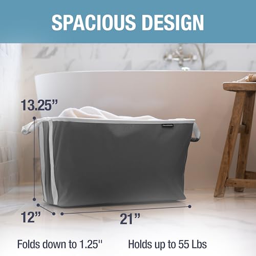 CleverMade Collapsible Laundry Basket Hamper - Shadow Stone Gray 2-Pack 60L - Space Saving Storage Organizer with Handles ...