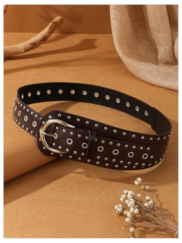 Verdusa Women's Studded Belts Y2k Belt Punk PU Leather Vintage Rave Western Cowgirl Belts