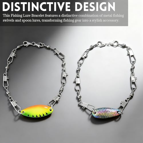 Eagyrosi Handmade Fishing Lure Bracelet with Metal Swivels and Spoon Lures - Excellent Gift for Men, Women, Anglers, and O...