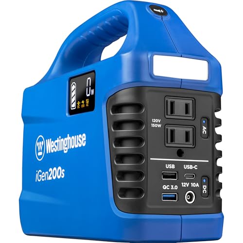 Westinghouse 194Wh 300 Peak Watt Portable Power Station & Solar Generator, Modified Sine Wave AC Outlet, Backup Lithium Ba...