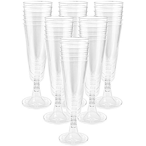 Hedume 100 Pack Champagne Flutes, 5oz Disposable Clear Plastic Champagne Glasses, Toasting Flute Set for Mimosas, Bloody M...