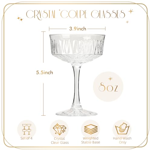 VIMERPA Coupe Glasses, Martini Glasses Set of 4, Vintage Champagne Coupe Glasses, 8oz Large Martini Glass, Crystal Retro S...