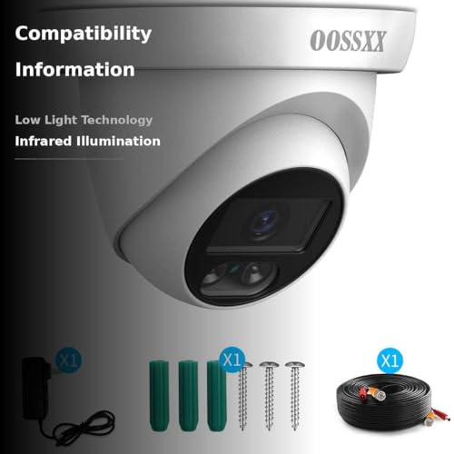 OOSSXX 1944P 5.0Megapixel HD Security Dome Cameras Outdoor Indoor Weatherproof for 720P/1080N/1080P/5MP/4K HD TVI AHD CVI Analog Surveillance CCTV DVR Systems, White, osx-yuandingD01