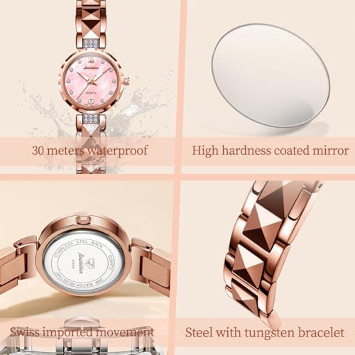 OLEVS Women's Watches Rose Gold Luxury Dress Diamond Tungsten Steel Fashion Ladies Watch Calendar Date Luminous Waterproof Female Watch