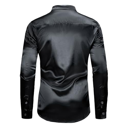 AOTORR Men's Luxury Shiny Silk Like Satin Button Up Dress Shirts Slim Fit Long Sleeve Nightclub Party Disco Prom Shirts