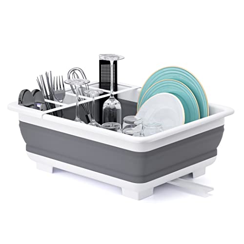 THANSTAR Collapsible Dish Drying Rack Portable Dinnerware Drainer Organizer for Kitchen RV Campers Travel Trailer Space Sa...