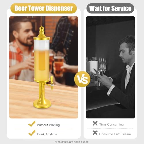 3L Drink Tower Beverage Dispenser, Clear Beer Tower with LED Colorful Shinning Lights & Ice Tube, Drink Dispenser for Part...