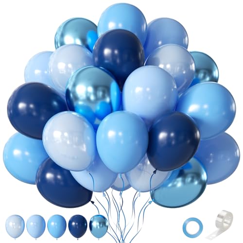 Assorted Blue Balloons Set, 60 pcs Metallic Blue Balloons, Pearl, Navy, Light Blue, Baby Blue Balloon 12 inch Latex Balloo...