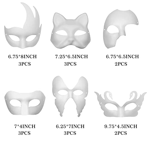 16PCS DIY White Masquerade Mask Paintable Paper Mache Mask White Half Face Masks for Mardi Gras Cosplay Masquerade Dance P...