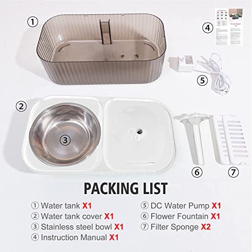 Suertree Cat Water Fountain Food Bowl Stainless Steel, 101oz/3L Automatic Pet Water Fountain, Dog Water Dispenser with Sma...