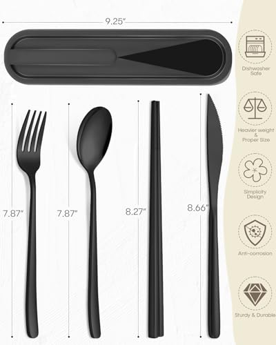 Travel Utensils with Case, PHILIPALA 2 Sets 18/8 Stainless Steel Reusable Utensils Set with Case, Travel Cutlery Set with ...