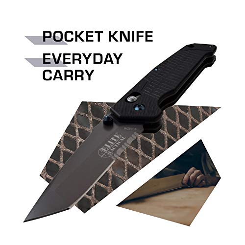 Elite Tactical - Folding Pocket Knife - Tanto Point Serrated Blade with Black G10 Handle and Pocket Clip - Rapid Lock Tact...
