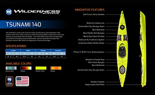 Wilderness Systems Tsunami 140 - Sit Inside Touring Kayak - Multiple Storage Options - Phase 3 Air Pro Seating - 14 ft