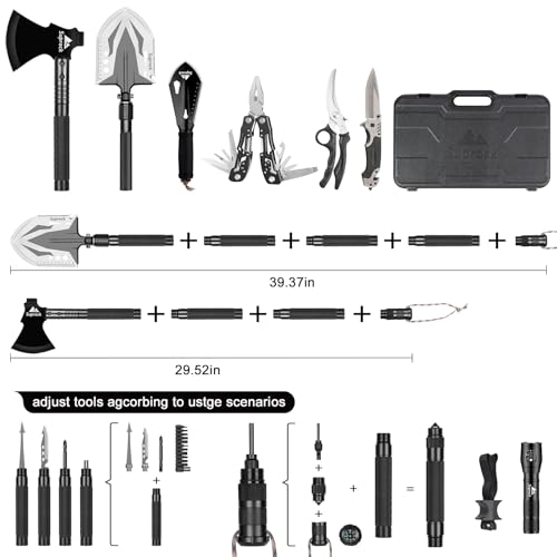 SUPROCK Survival Shovel and Camping Shovel, 30-in-1 Tactical Shovel Axe with High Carbon Steel, Folding Entrenching Tool w...
