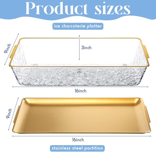 Baderke 1 Set 16" x 9.45'' Chilled Serving Tray for Parties with Compartments Rectangle Serving Dish Ice Charcuterie Party...