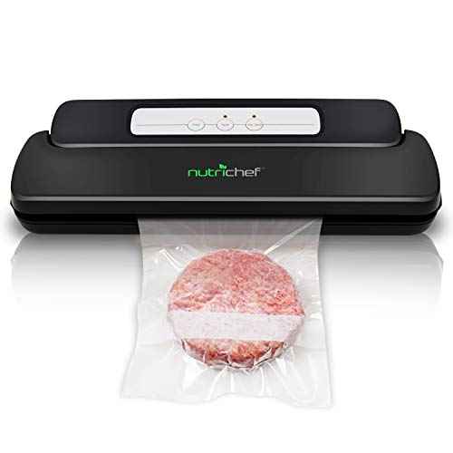 NutriChef Automatic Handheld Sealer Vacuum Machine -Storage for Dry or Moist Product Home Kitchen Heat Sealing System -Simple & Compact Fresh Saver Meal -Food Plastic Roll Bag Starter Kit -AZPKVS10BK