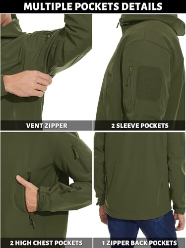 TACVASEN Men's Special Ops Military Tactical Soft Shell Winter Warm Fleece Lined Jacket Rain Hood Coat Hiking Snowboard